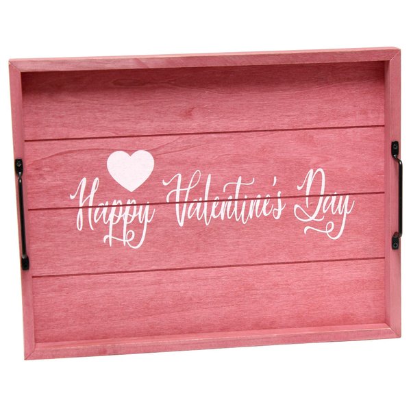 Elegant Designs HG2000-DPV Heart Decorative Wood Serving Tray w/ Handles, 15.50'' x 12'', Happy Valentine's Day, Dark Pink