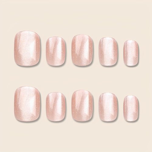 ArtiClaws Tiptrendz Press On Nails Short Oval Nude Cat Eye 24Pcs Nails Tips Acrylic Glitter Glossy Artificial Nails
