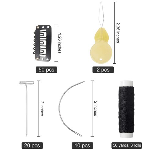85 Pieces Hair Extensions Clip Wig Making Set, Includes 50 U-Shape Snap Clips, 10 Curved Needles, 20 T-Pins, 3 Rolls Weaving Thread, 2 Needle Threader for Wig Making Hair Extensions