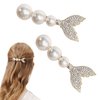2 Pack Pearl Fish Tail Hair Clips for Women and Girls Elegant Alloy Hairpins with Pearls Bobby Pins Pearl Bridal Bobby Pins Decorative Accessories White Hairpins Pearl Bobby Pins For Women'S Hair
