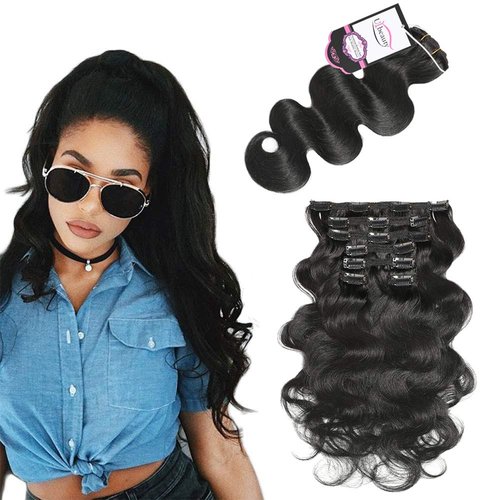 Clip In Hair Extensions Real Human Human Hair Jet Black Hair Clip Ins for Black Women Human Hair ...