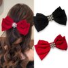 2 Pcs Christmas Hair Bows Velvet Hair Bow Clips with Snowflake Rhinestones Red Black Hair Bow Hair Barrettes Hair Accessories for Women Christmas Party Favors