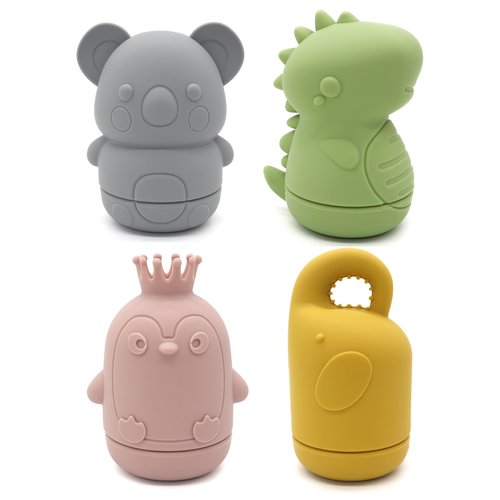 PandaEar 4 Pack Silicone Bath Toys for Babies 0-6 6-12 Months, Mold Free Bathtub Toys for Toddlers Kids Infant, Non Toxic Swimming Shower Toys for Toddlers 1-3 (B)