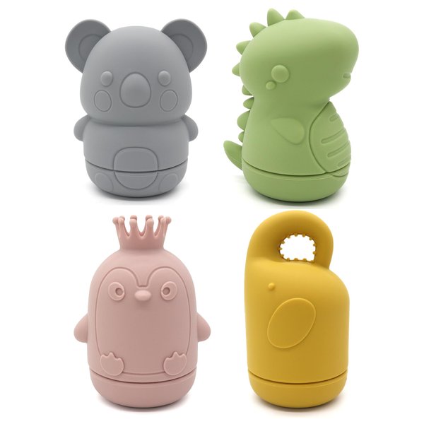 PandaEar 4 Pack Silicone Bath Toys for Babies 0-6 6-12 Months, Mold Free Bathtub Toys for Toddlers Kids Infant, Non Toxic Swimming Shower Toys for Toddlers 1-3 (B)