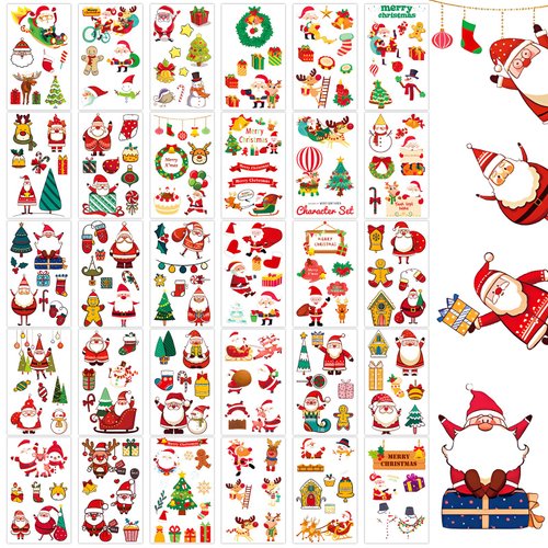 Konsait Christmas Tattoos for Kids, 210Pcs Santa Tree Snowman Gingerbread Man Small Christmas Temporary Tattoos, Hollday Tattoos Christmas Goodie Bag Stuffers Kids Stocking Stuffers, 30 Sheets