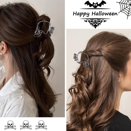 Hair Clips Skull Claw Clips Metal Black Claw Clips Skull Head Shape Design Hair Accessories for Women Girls Thick Thin Hair Cosplay Halloween Decorations 1PCS