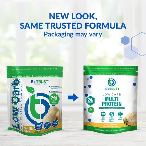 BioTrust Low Carb Protein Powder – Natural and Delicious Whey & Casein Blend from Grass-Fed Hormone Free Cows – Non GMO, Soy Free, Gluten Free, Hormone Free (Vanilla, 3-Pack)