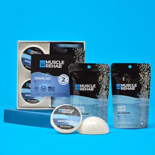 Muscle Rehab Sports Recovery Intro Gift Set (2) Sets- Fast-Absorbing Muscle Soak for Post-Workout or Run - Bath Bombs and Soak for Sore Muscles - Foot or Hand Soak Bombs - Soothe Joints, Pain Relief