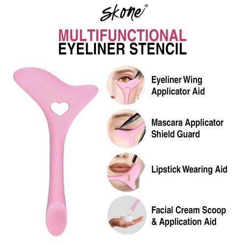 Skone Cosmetics Eyeliner Stencil - Mascara Shield Applicator Guard, Lipstick and Face Cream Application Aid - Easy to Use Multifunctional Eyeliner Aid Stencil Tool Guide for Beginners & Experts - Pink