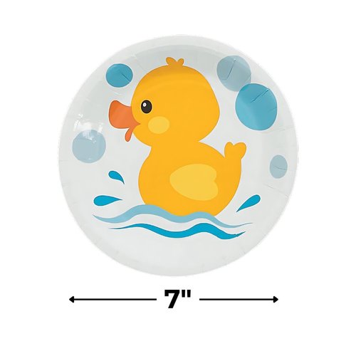 Fun Express Rubber Ducky Paper Dessert Plates - Duck Themed Party Tableware Paper Plates - Party Decoration Supplies for Baby Shower Bridal Shower Party Wedding - Tableware Party Supplies - 24 Pieces