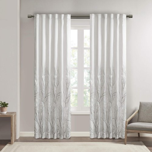 Madison Park White Curtains For Living room , Transitional-Rod Pocket Curtains For Bedroom , Andora Embroidered Back Tab Fabric Window Curtains , 50" x 95", 1-Panel Pack
