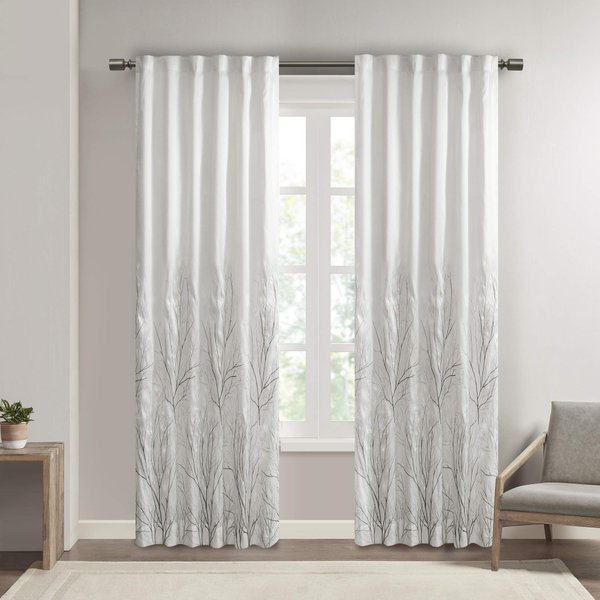 Madison Park White Curtains For Living room , Transitional-Rod Pocket Curtains For Bedroom , Andora Embroidered Back Tab Fabric Window Curtains , 50" x 95", 1-Panel Pack