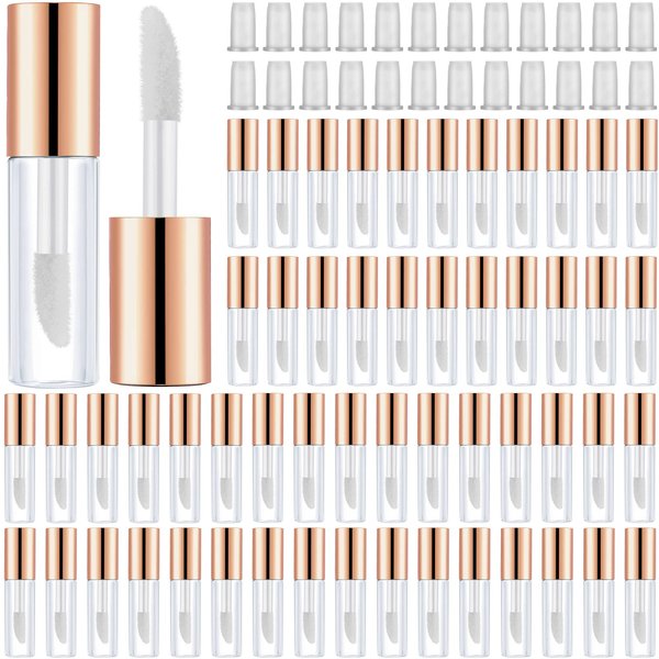 100 Pieces 1.2 ml Clear Mini Lip Gloss Tube Refillable Empty Lip Balm Gloss Containers Bottles Transparent Mini Lipstick Containers for Women Girls DIY Makeup (Rose Gold)