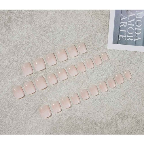 RikView French Tip Press on Nails Short Fake Nails Square Acrylic Nails with Gradient Design Nude Press on Nails (Short Square French)