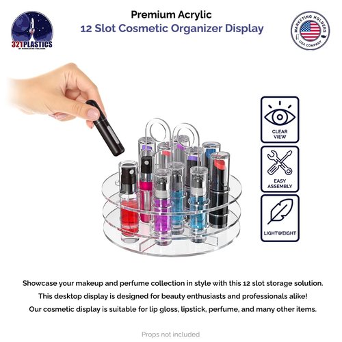 Marketing Holders Lucite Lipstick and Cosmetic Holder 12 Slot Storage Display Caddy Clear Acrylic Lip Gloss and Makeup Chapstick Liner Storage Solution