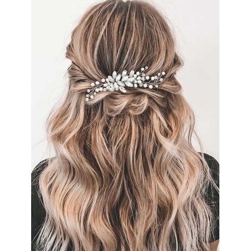 Gorais Crystal Bride Wedding Hair Comb Pearl Bridal Hair Pieces Rhinestone Hair Accessories for Women and Girls (A-Silver)