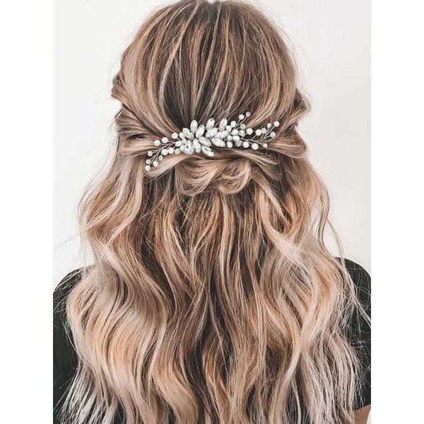 Gorais Crystal Bride Wedding Hair Comb Pearl Bridal Hair Pieces Rhinestone Hair Accessories for Women and Girls (A-Silver)