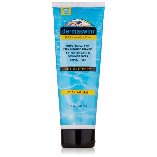 DermaSwim Pre-Swimming Lotion - Helps Protect Skin from Chlorine in Pools and Hot Tubs | Vitamin-Infused & Paraben-Free | 97.5% Natural Lotion with Aloe and Green Tea | Made in USA | 8 Fl Oz