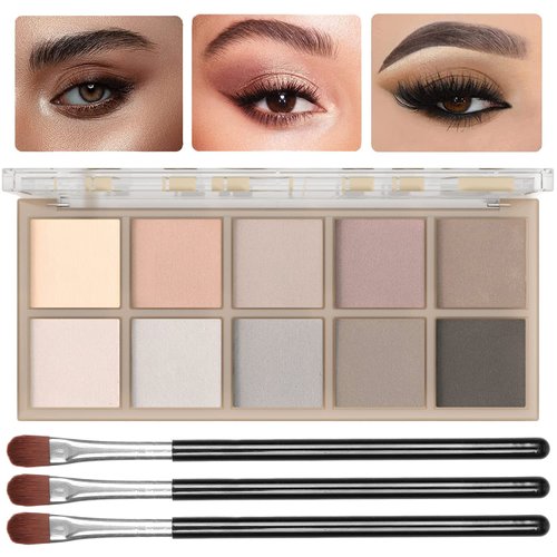 Sulily 10 Colors Eyeshadow Palette Matte Naked Eye Shadow Makeup,High Pigmented, Naturing-Looking, Ultra-Blendable,Long Lasting High Pigment Nude Eyeshadow with 3 Eyeshadow Brush(Cement color)