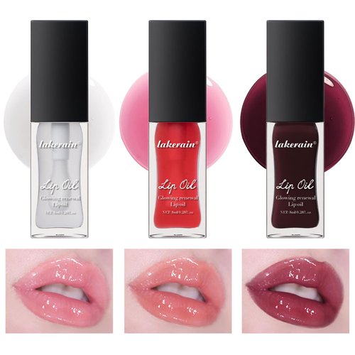 YU KUI LX 3 Colors Glow Lip Oil Tinted, Nourishing Tinted Lip Glow Oil For A High-shine Finish, Moisturizing Fat Oil for Dry Lip, Shiny and Vegan Tinted Lip Oil (Clear+Jam+Pink)