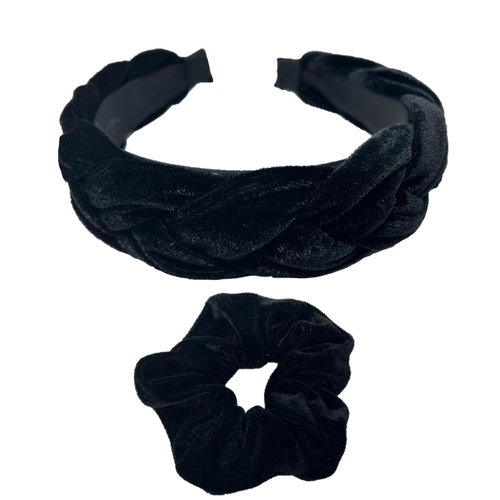 Shimmer Anna Shine Black Velvet Headbands and Scrunchies for Women and Girls, Velvet Hair Braid Headband for Women and Girls (Black Braided Hairband)
