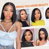 12 Inch Bob Wigs Human Hair 13x4 Frontal HD Transparent Lace Wig Closure Black Straight Bob Wig for Women Glueless Pre Plucked Pre Cut 200% Density Short Bob Virgin Hair Wig for Halloween Christmas