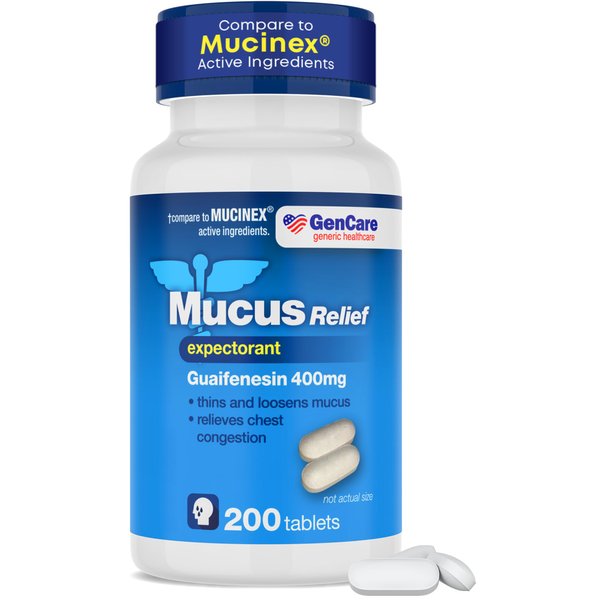 GenCare Mucus Relief Expectorant Guaifenesin 400 mg 200 Tablets Value Pack - Fast Acting Thinning of Mucus for Colds, Chest Congestion, Flu, Coughing and Allergies