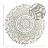 Uphome Small Round Rug 2’ Boho Beige and Grey Bathroom Rug with Pom Poms Fringe Washable Mandala Circle Shower Mat Soft Non-Slip Cute Circular Throw Rug for Sink Powder Room Kids Room Nursery