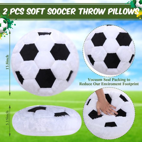 Jetec 2 Pcs Sports Pillow Fluffy Soft Throw Pillow Cute Shaped Sports Decor Round Plush Pillow Sport Theme Cushion Stuffed Pillow for Bedroom Decoration (Soccer)