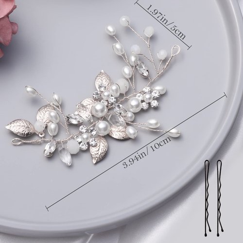 Sightor Bride Hair Vines Wedding Crystal Hair Pins Flower Leaf Headpieces Women Hair Accessories for Bridal Bridesmaid (Sliver)