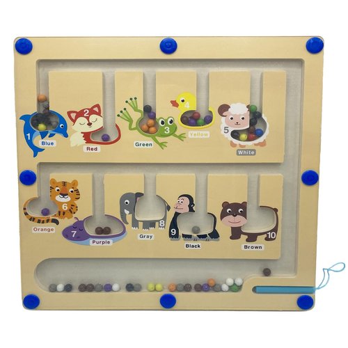 JDS Animal Montessori Color and Number Maze - Magnetic Wooden Puzzle Toy for Counting, and Color Recognition - Early Education Children’s Fine Motor Learning Activities