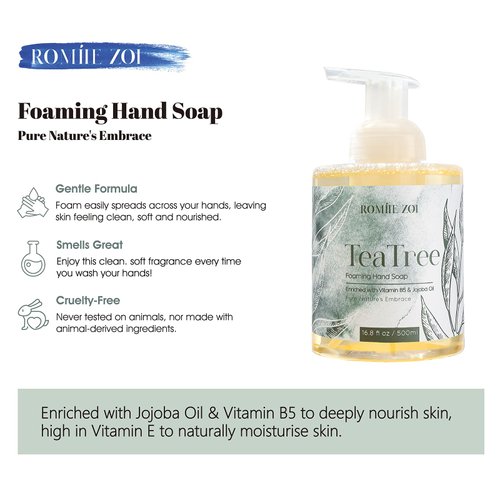 ROMIIE ZOI Foaming Hand Soap with Gift Box- Tea Tree - Biodegradable Formula Moisture & Revitalize - 500ml/ 16.8oz