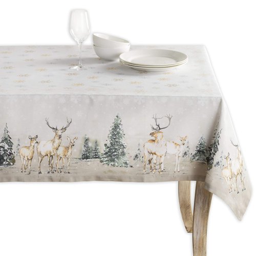 Maison d' Hermine Table Cover 100% Cotton 54"x54" Decorative Tablecloth Washable Square Tablecloths, Dining, Home, Banquet, Buffet, Deer in The Woods - Thanksgiving/Christmas