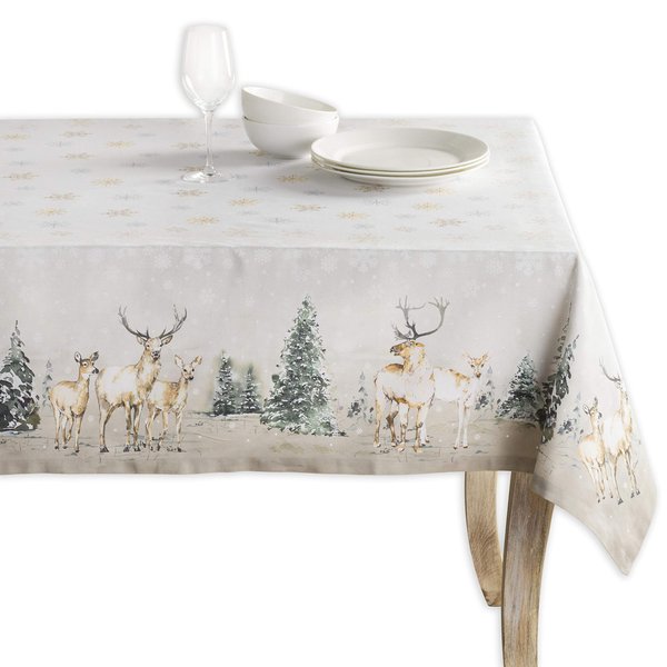 Maison d' Hermine Table Cover 100% Cotton 54"x54" Decorative Tablecloth Washable Square Tablecloths, Dining, Home, Banquet, Buffet, Deer in The Woods - Thanksgiving/Christmas
