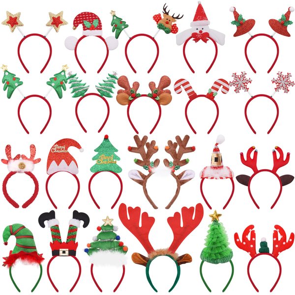 BQTQ 22 Pieces Christmas Headbands Reindeer Antlers Christmas Tree Headbands Costume Hair Headbands Elves Party Hats Xmas Headband for Christmas Holiday Favor