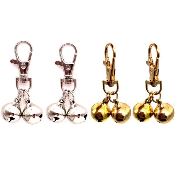 DIY Pet Bells 304 Stainless Steel Dog Bells 4 pcs Gold and Silver Bell Training Charm Pendants Jewelry for Pet Dog Cat Necklace Collar (4 Sets)