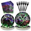 96Pcs Monster Truck Birthday Decorations Green Purple Monster Truck Party Plates Disposable 350GSM Monster Truck Tableware Set for Kids Boys Monster Jam Birthday Monster Truck Theme Party, Serves 24