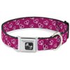Dog Collar Seatbelt Buckle Mini Peace Hearts Fuchsia White 9 to 15 Inches 1.0 Inch Wide