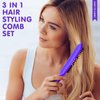 precious harvest Three-piece Hair Styling Rat Tail Comb Hair Brush Set,Double Sided Edge Brush for Edge & Back Brushing,Nylon Teasing Hair Brush with, Slicking Hair for Women Girls (Purple)