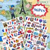 France Temporary Tattoos, 96pcs French Temporary Tattoos, Htabiol French Decorations, France Party Decorations, French Party Favors, Fit for Paris Party, French Birthday Party, French Classroom