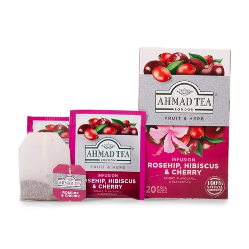Ahmad Tea Herbal Tea, Rosehip, Hibiscus, & Cherry, 20 ct (Pack of 1) - Decaffeinated & Sugar-Free