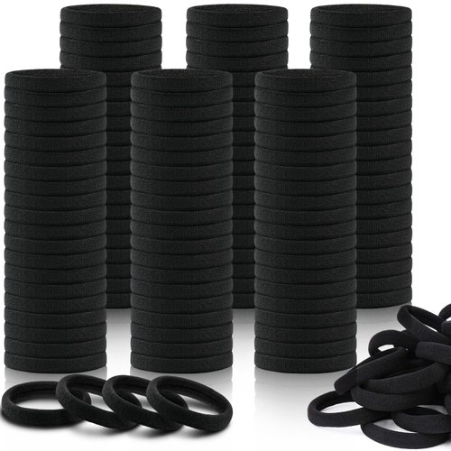 150PCS Black Hair Ties for Women, IKOCO Thick Hair Band No Damage, Cotton Seamless Ponytail Holde...