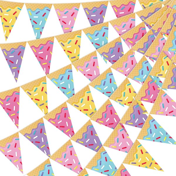Faccito 5 Pcs Donut Party Decorations Ice Cream Donut Pennant Banner Donut Candyland Birthday Banners Garland Ice Cream Donut Triangle Flags Banner for Donut Two Sweet Birthday Party Supplies