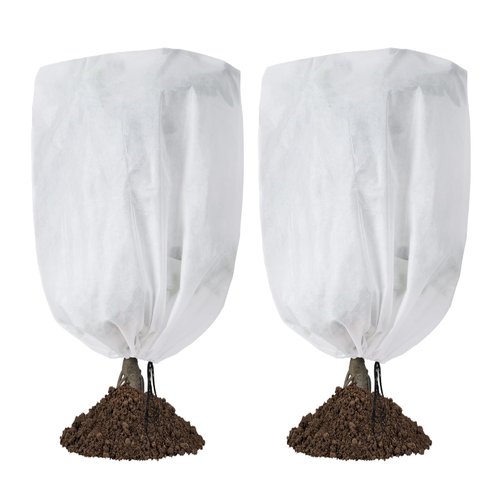 Garutom 2-Pack Plant Covers Freeze Protection 48" x 72" 2.2 oz, Frost Cloth Plants Jacket Drawstring Tree Cover for Outdoor Plants, Shrub Potted Plants Winter