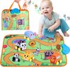 New Pull Back Vehicle & Music Mat Set, Soft Baby Toy Set with 4 Cute Animal Cars and Touch Play Blanket, New Interactive Mode, Folding and Storage 2-in-1, First Birthday Gifts for Toddler Toys 1-3