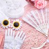 Jenaai 8 Pcs Girls Tea Party Supplies Tea Party Gloves Hats Necklace Fan for Girls Halloween Tea Party Costume(White,Fresh)