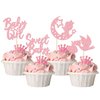24Pcs Baby Girl Cupcake Toppers Pink Glitter Moon Star Sweet Baby Girl Cupcake Picks Decorations for Gender Reveal Baby Shower Kids Girls Birthday Party Supplies