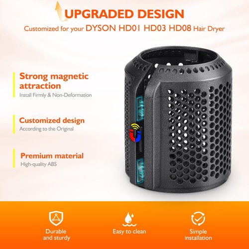 Magnetic Hair Dryer Filter + Inner Filter Cover Replacement for Dyson Supersonic HD01 HD03 HD08 HD15 Hair Dryer Attachment, Hair Dryer Strainer Filter Spare Parts(Gray)