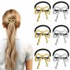 6Pcs Metal Bow Hair Ties, Silver Gold Hair Cuffs for Ponytails Holder, Elastic Bowknot Hair Scrunchies Elegant Hair Band Rope, Gold Hair Ties with Bows for Women Thick Thin Curly Hair Styling