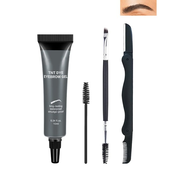 Waterproof Tinted Brow Gel Kit, Grey Tinted Thickening Eyebrow Gel with Brow Brush & Razor, Long Lasting Transfer-Proof Brow Glue, Brow Fast Sculpt, Eye Brow Gel Fill in Eyebrows for Women Girls-05#